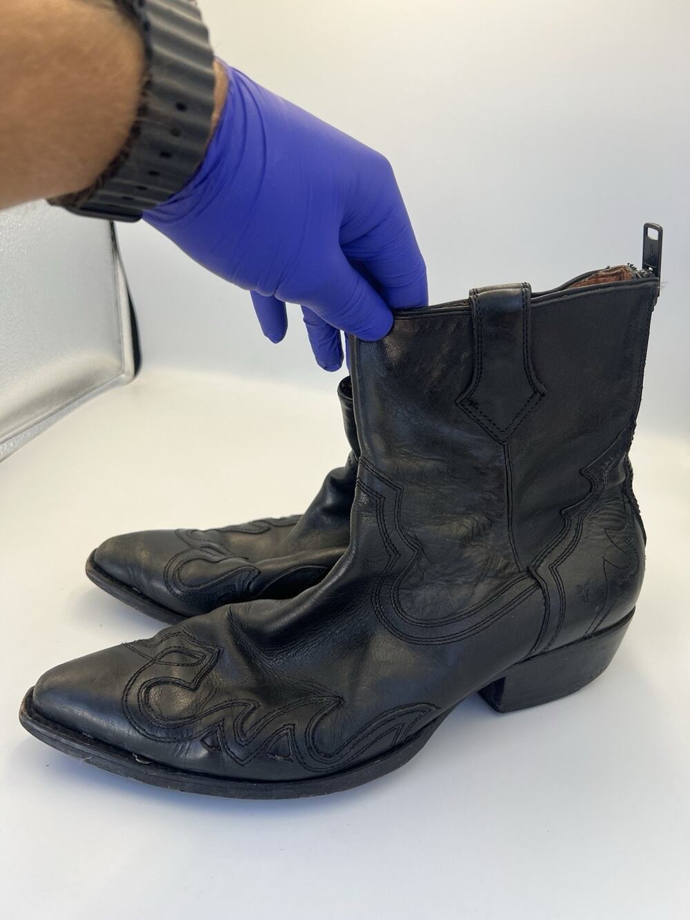 Frye Lou Overlay Exotic Leather 87592 Mens Black Cowboy Western Boots Size 11 - Picture 1 of 7
